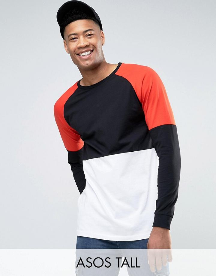 Asos Tall Longline Long Sleeve T-shirt With Color Blocking - Black