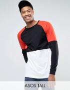 Asos Tall Longline Long Sleeve T-shirt With Color Blocking - Black