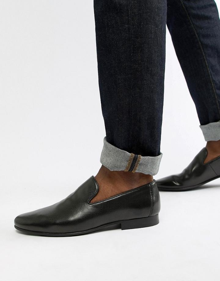 Walk London Study Texture Loafers In Black Leather