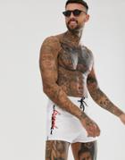 Asos Design Swim Shorts With Eternal Slogan In Super Short Length - White