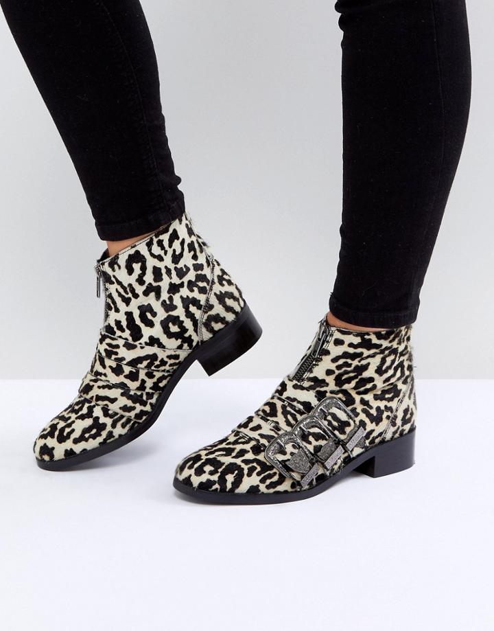 Asos All For It Leather Buckle Ankle Boots - Multi