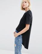 Asos T-shirt With Woven Mix Dip Back - Black
