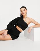 River Island One Shoulder Beach Top In Multi - Part Of A Set-black