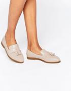 Daisy Street Nude Patent Tassel Flat Loafer Shoes - Nude Patent