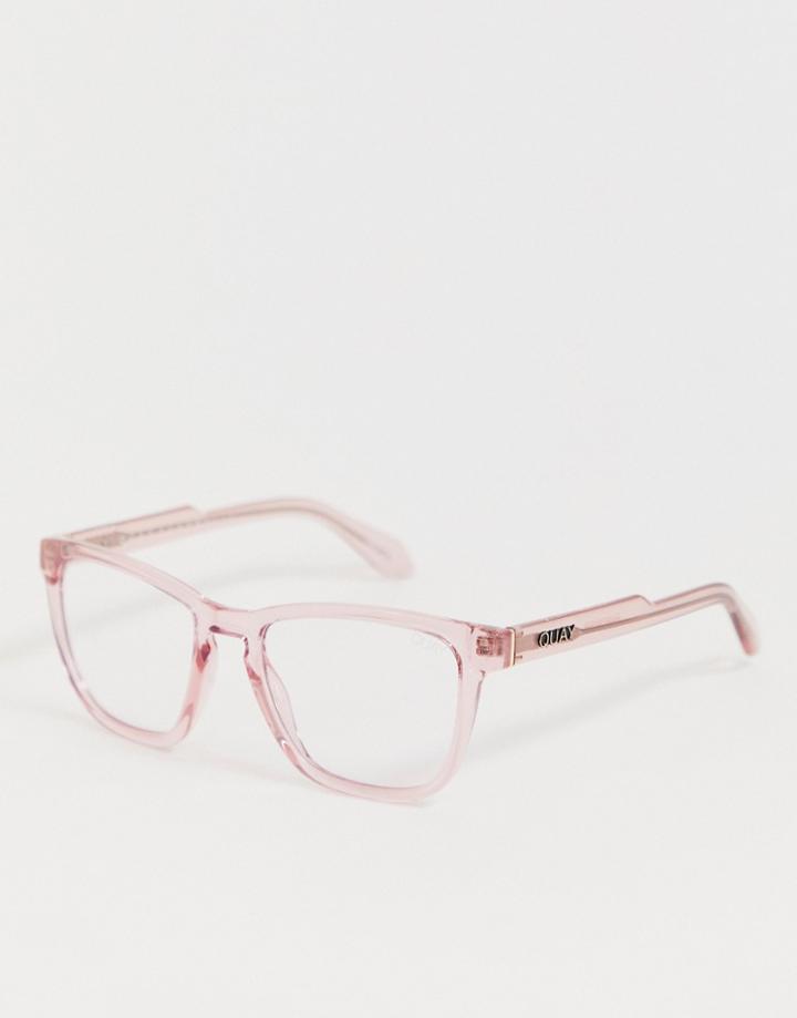 Quay Australia Hardwire Square Glasses In Pink - Pink