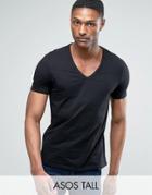 Asos Tall T-shirt With Deep V Neck In Black - Black