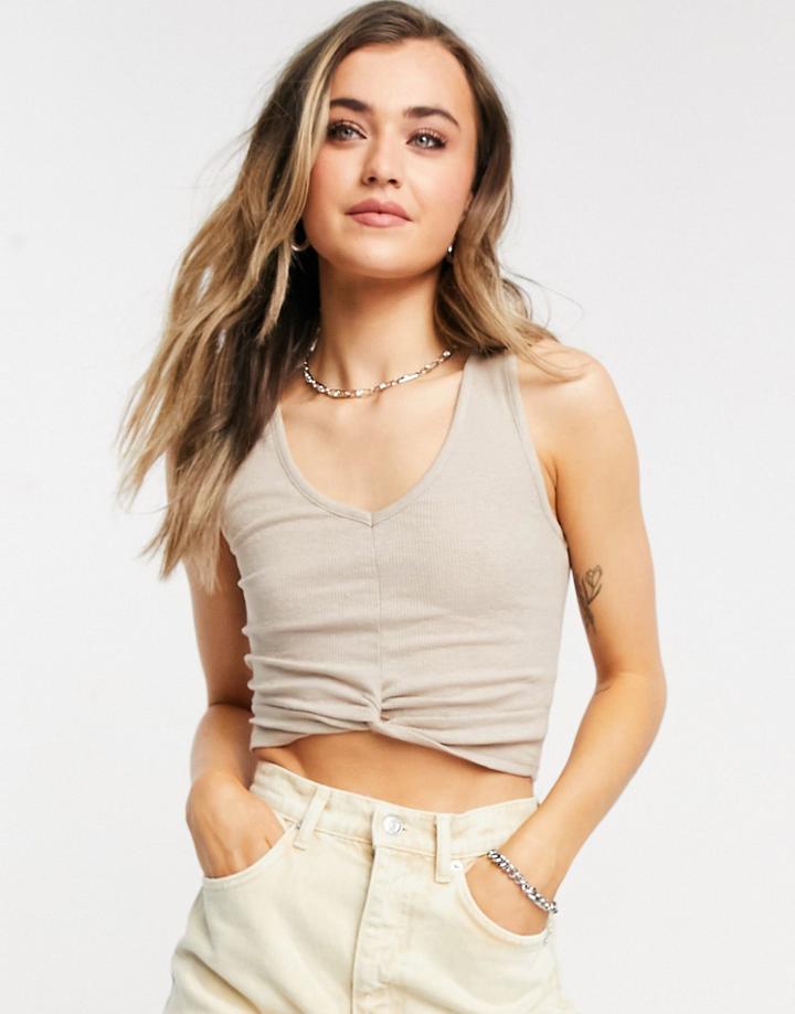 Cotton: On Twist Front Tank In Beige-neutral