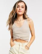Cotton: On Twist Front Tank In Beige-neutral