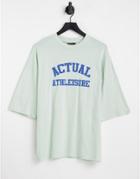 Asos Actual Athleisure Oversized T-shirt With Front Logo Print In Green