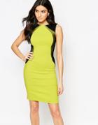 Vesper Crystal Bodycon Dress With Contrast Side Panels - Lime