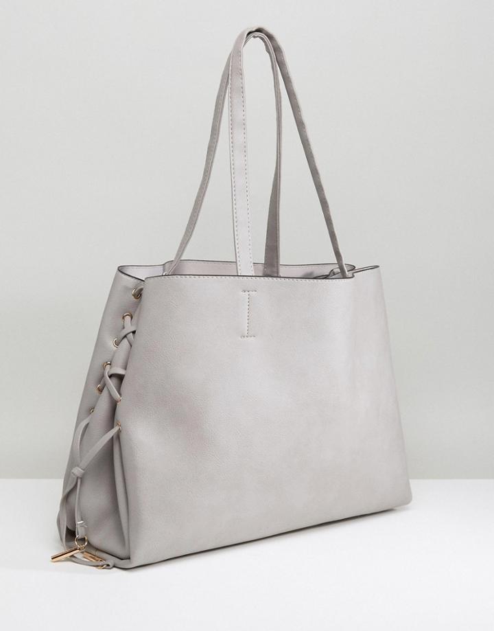 New Look Lace Up Tote Bag - Gray