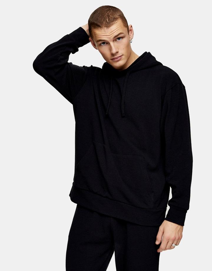Topman Knitted Hoodie In Black
