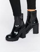 Monki Chunky Patent Heeled Ankle Boot - Black