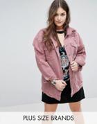 Missguided Plus Distressed Denim Jacket - Pink