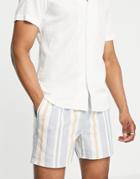 Asos Design Slim Shorts In Linen Mix Natural Look Stripe-multi