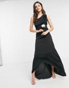 Tfnc Bridesmaid One Shoulder Maxi Dress In Black-brown