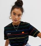 Ellesse Relaxed T-shirt With Chest Logo In Rainbow Stripe Exclusive To Asos - Navy