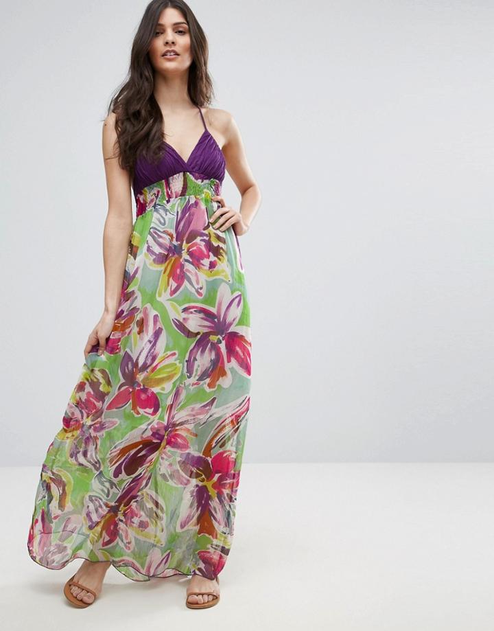 Jasmine Tropical Print Maxi Dress - Purple
