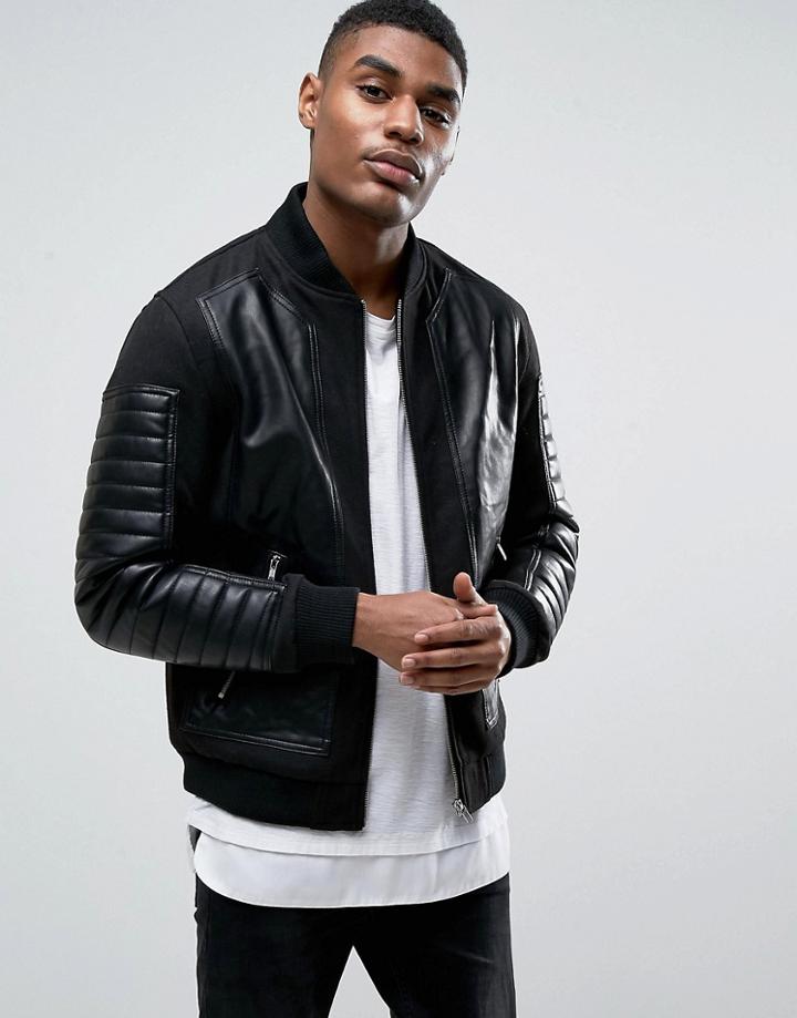Black Seven Connor Faux Leather Panel Jacket - Black