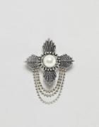 Asos Edition Ornate Brooch With Chains - Silver