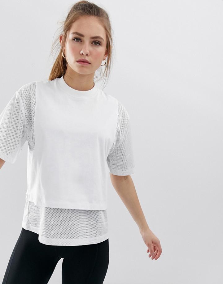 Asos 4505 Mesh Sleeve Top - White