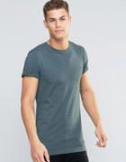 Asos Longline Muscle T-shirt With Roll Sleeve In Green Marl - Greengable Ml