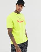 Bershka T-shirt With Chest Print In Neon Green-yellow