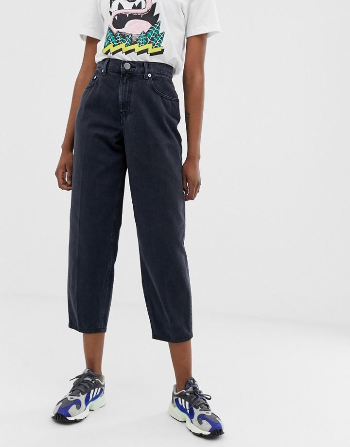 Asos Design Balloon Leg Boyfriend Jeans In Blackened Blue Wash