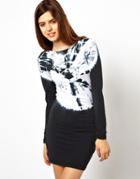 Asos Body-conscious Dress With Long Sleeves And Tie Dye Top - Multi