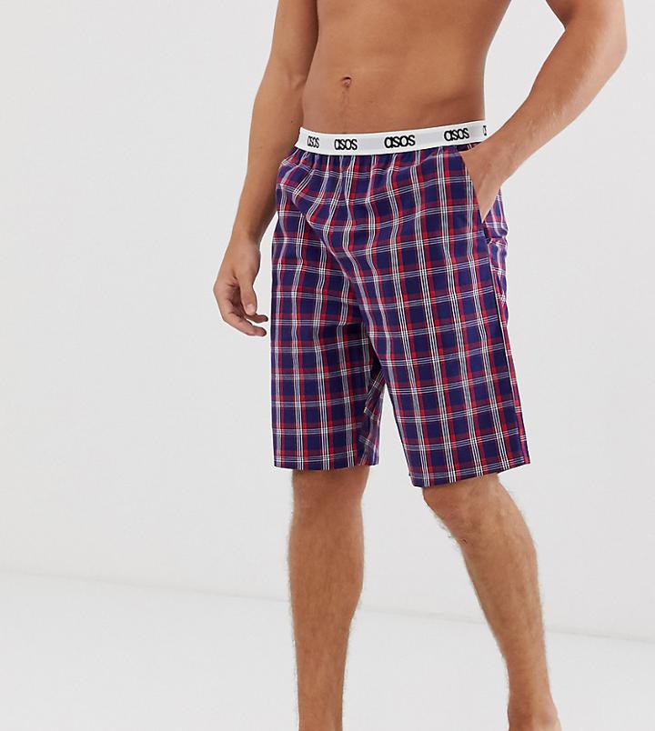 Asos Design Lounge Pyjama Short In Navy And Red Check With Branded Waistband
