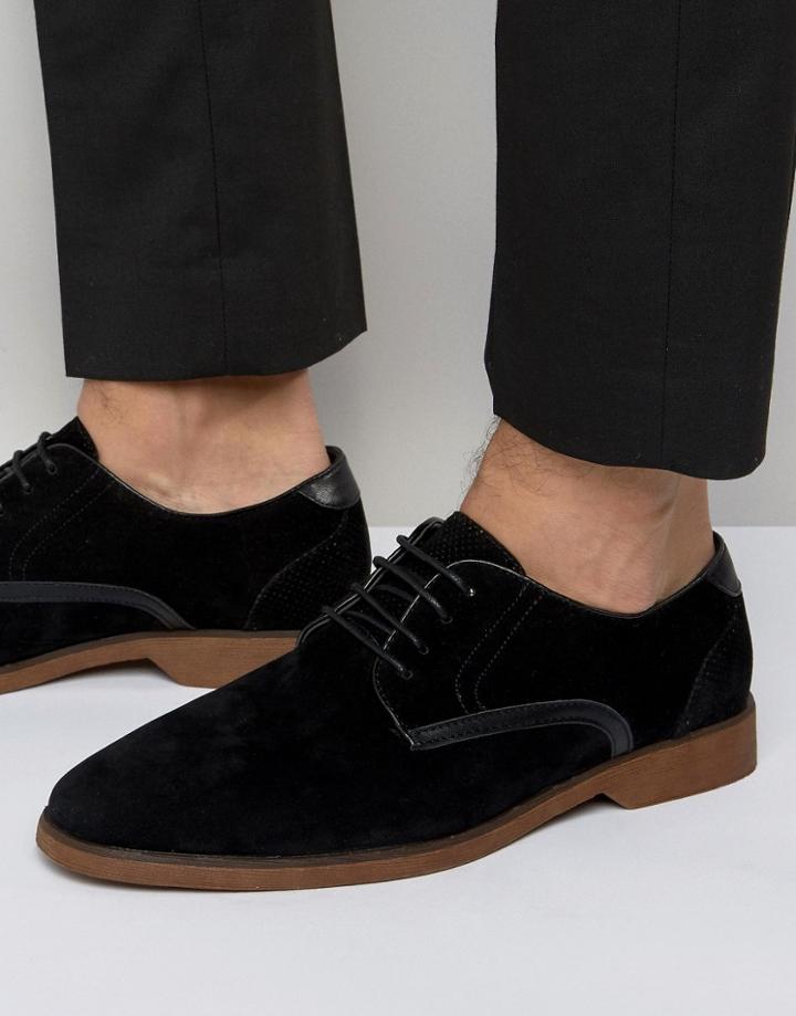Asos Lace Up Shoes In Black Suedette With Contrast Details - Black