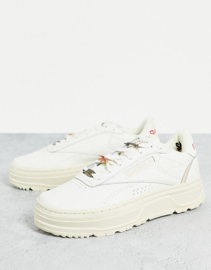 Reebok Club C Double Geo Sneakers In Chalk And Coral Pink-white