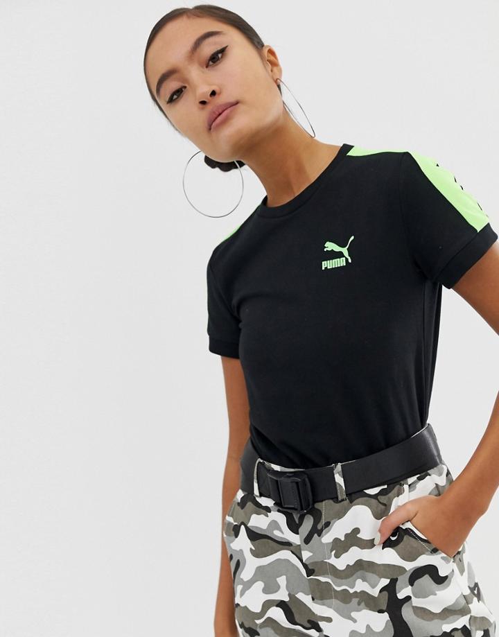 Puma Classics Tight Black And Neon Green T-shirt - Red