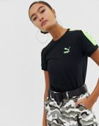 Puma Classics Tight Black And Neon Green T-shirt - Red