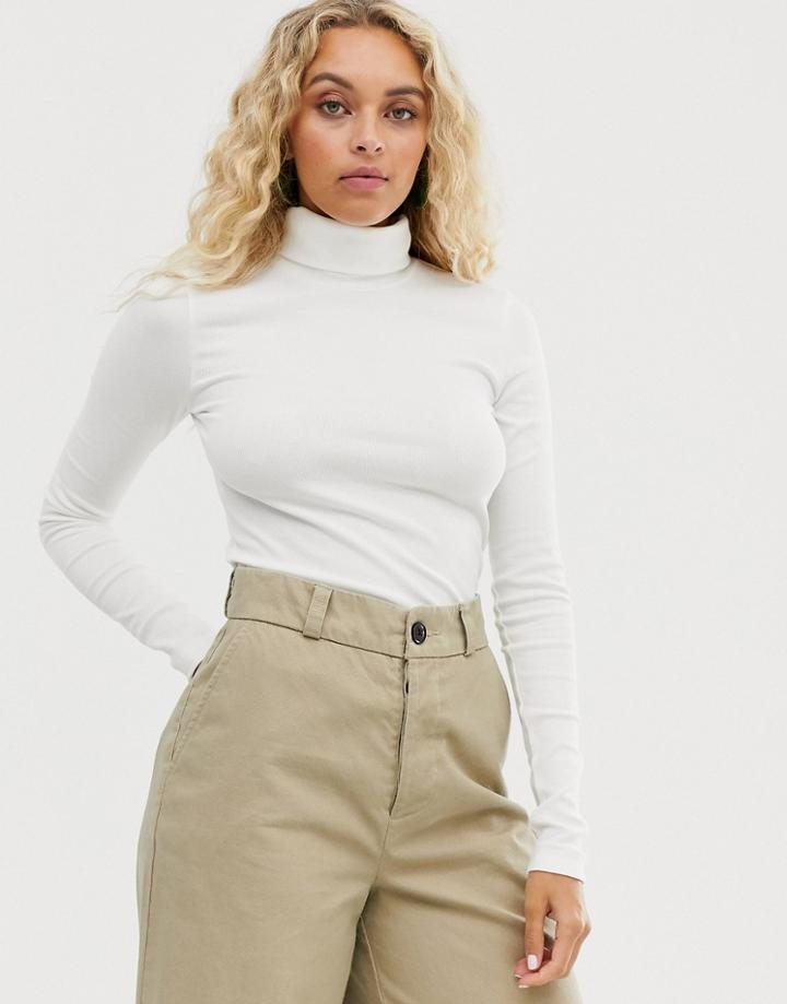 Weekday Ribbed Turtleneck In Cream - Brown