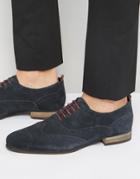 Asos Brogue Shoes In Navy Suede With Burgundy Details - Navy