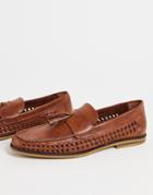 Truffle Collection Faux Leather Woven Tassel Loafers In Brown