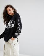 Criminal Damage Oversized Long Sleeve T-shirt With Front And Arm Graphic - Black