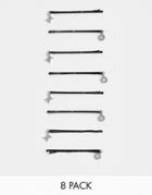 Asos Design Pack Of 8 Hair Clips With X O Crystal Charms