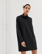 Asos Design Funnel Neck Scuba Sweat Dress With Patch Pocket-black