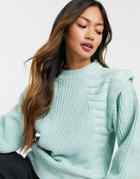 Asos Design Sweater In Mixed Rib With Shoulder Detail In Green