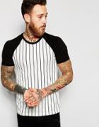 Asos Muscle T-shirt With Vertical Stripe And Raglan Sleeves