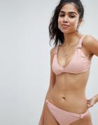 Missguided Rib Textured Knot Detail Bikini Top - Pink