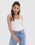 Miss Selfridge Ribbed Tank With Scoop Neck In White - White