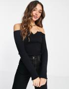 Asos Design Off Shoulder Sweater With Button Detail In Black