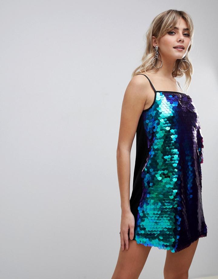 Boohoo Mini Sequin Cami Dress In Teal - Green