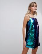 Boohoo Mini Sequin Cami Dress In Teal - Green