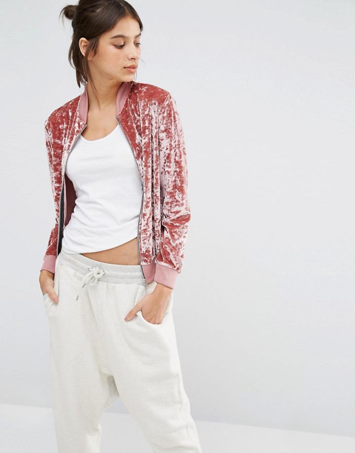 Missguided Velvet Bomber Jacket - Blush
