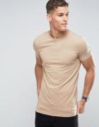 Asos Longline Muscle T-shirt With Crew Neck In Brown - Beige