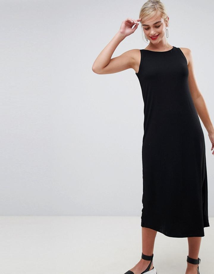 Stradivarius Ribbed Midi Dress - Black
